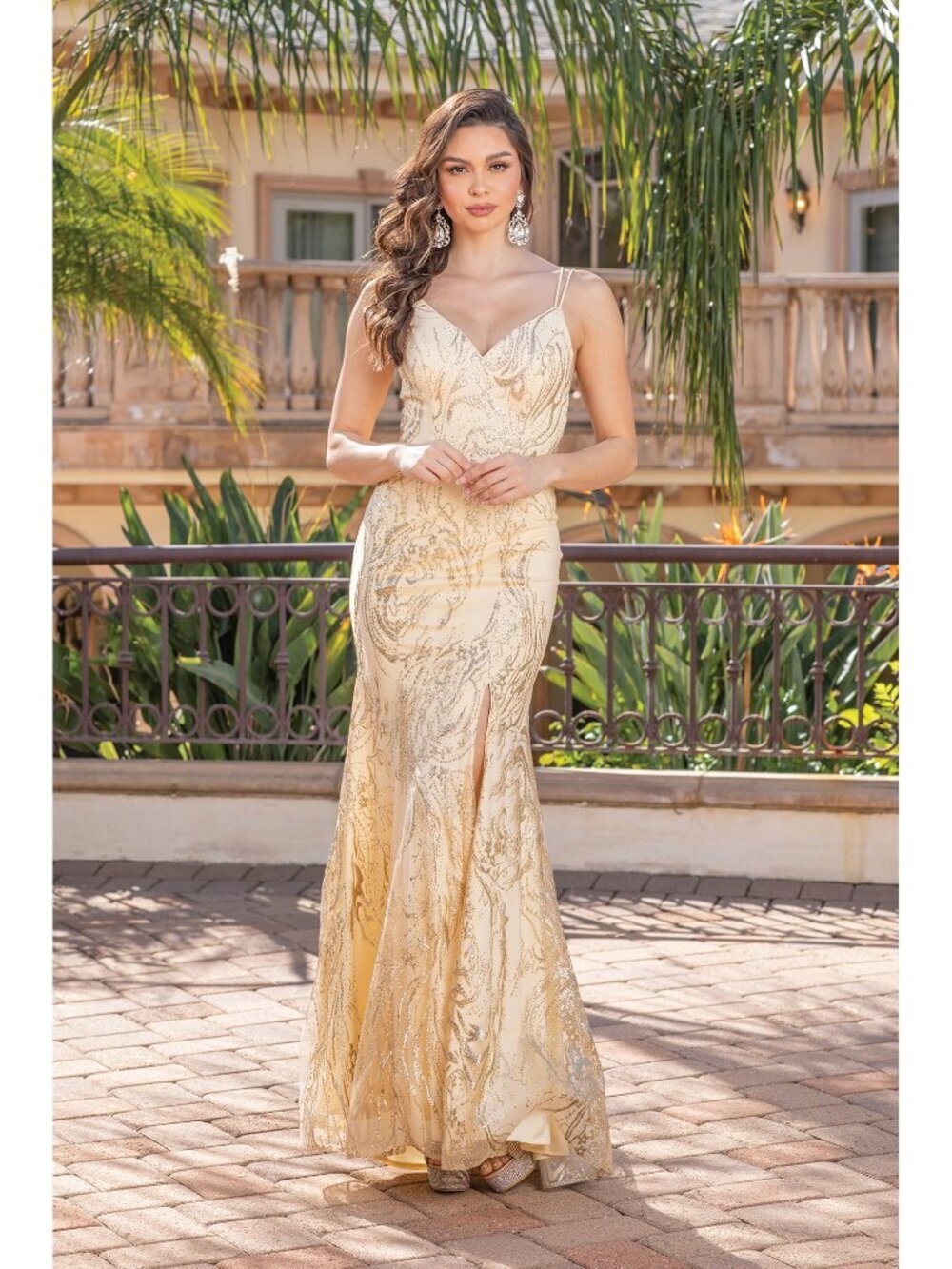 NEW GOLD Evening Gown Floor Length Formal Elegant Stunning 4302